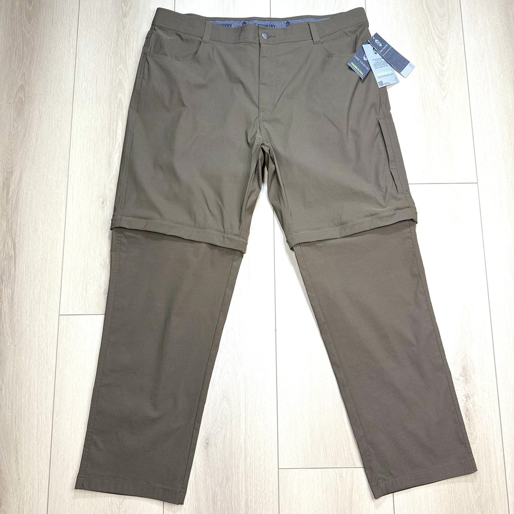 Free Country Men's 42x32 Convertible Hiking Pants Zip‎ Off Khaki Outdoor Nylon